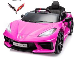 Chevrolet Kids Electric Car, Corvette C8 12V 7Ah Battery Powered Ride on Car, 4 Wheels Ride on Toys with Remote Control, Music, Bluetooth, 3 Speeds fo
