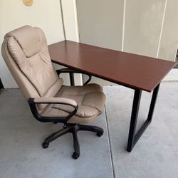 New In Box 55x24x30 Inch Tall Office Computer Desk Table With PU Leather Khaki Color Chair Furniture Combo Set