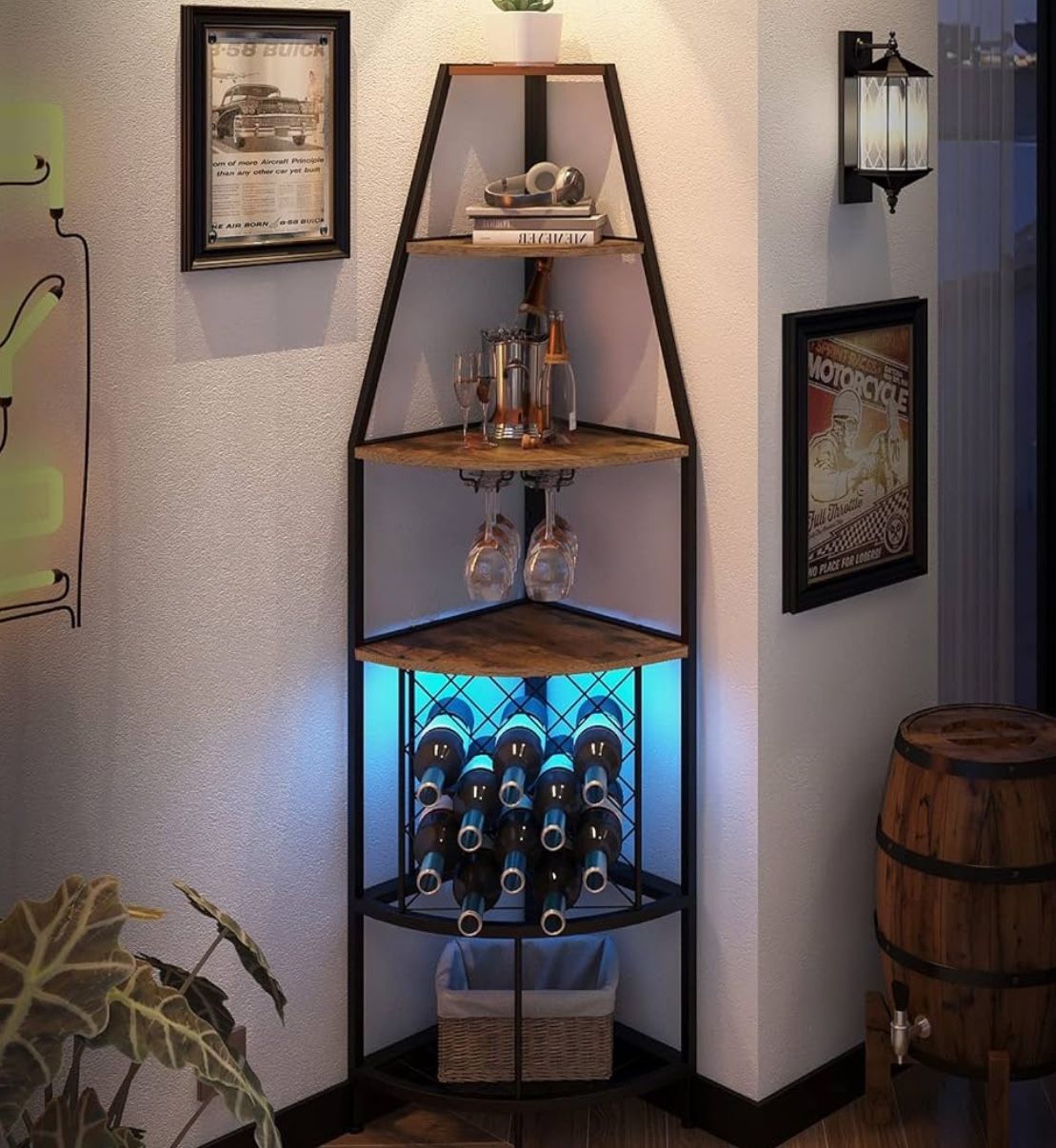 5-Tier Corner Wine Rack with LED