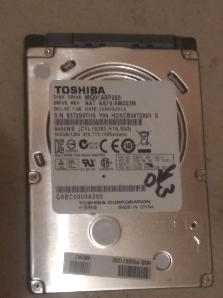 Toshiba laptop hard drive 500Gb. $20
