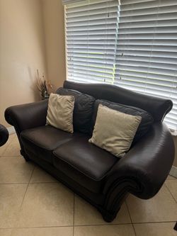 Dark Brown Leather Loveseat