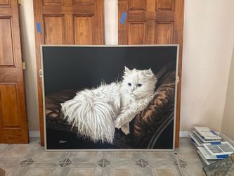 White Persian Cat Wall Art -Large Vintage White Persian Cat Framed Wall Art