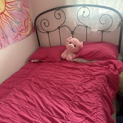 Black metal Queen Bed Frame with gold accents