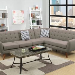 Brand New Grey Retro Style Sectional Sofa (Pillows Included)