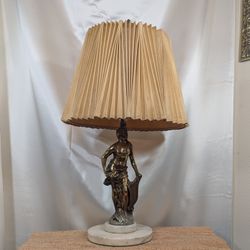 Vintage Antique Cast Brass Bronze Gold Art Deco Lamp with Marble base 26"