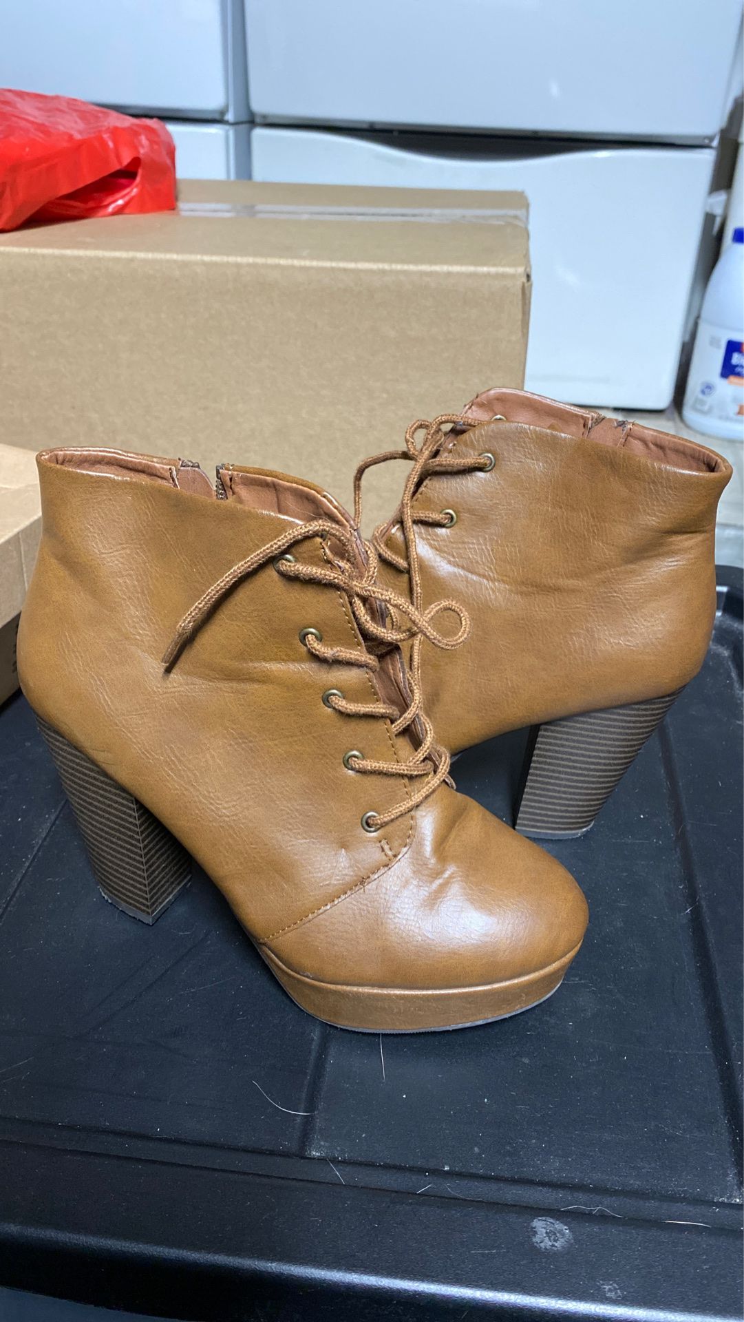 Brown high heel boots