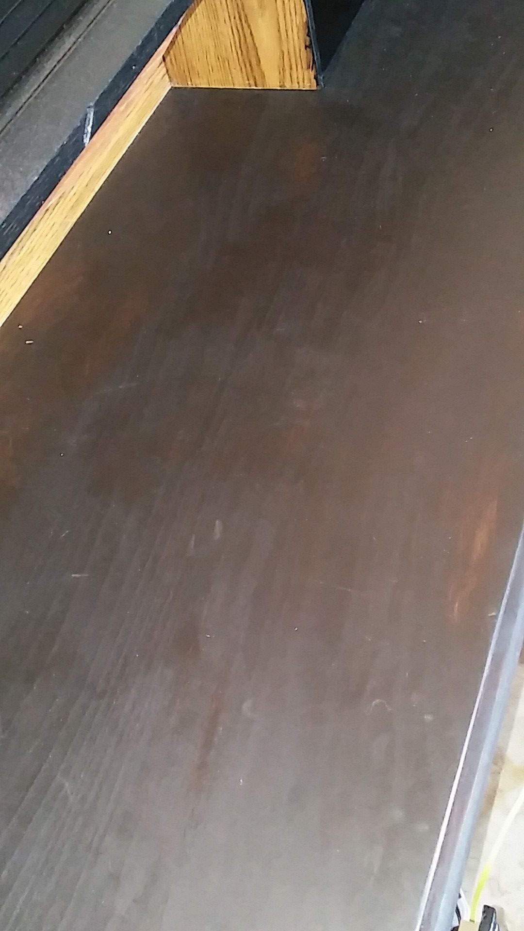 Black roll top oak desk with lamp