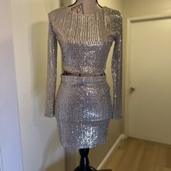 Conjunto De Lentejuelas Blusa Y Falda