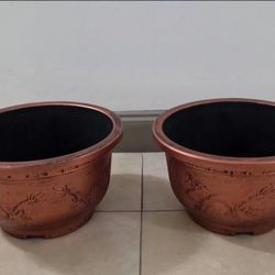 *** REDUCED *** PAIR of 15" (Diameter) Copper Resin Planters @ Lasting Creations