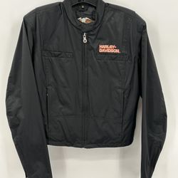 Harley Davidson Motorcycles Womens Cafe Racer Size Large Nylon Jacket Zip Moto Black Size M