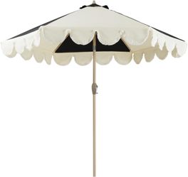 New 9FT Scalloped Patio Umbrellas with Fringe with Button Tilt