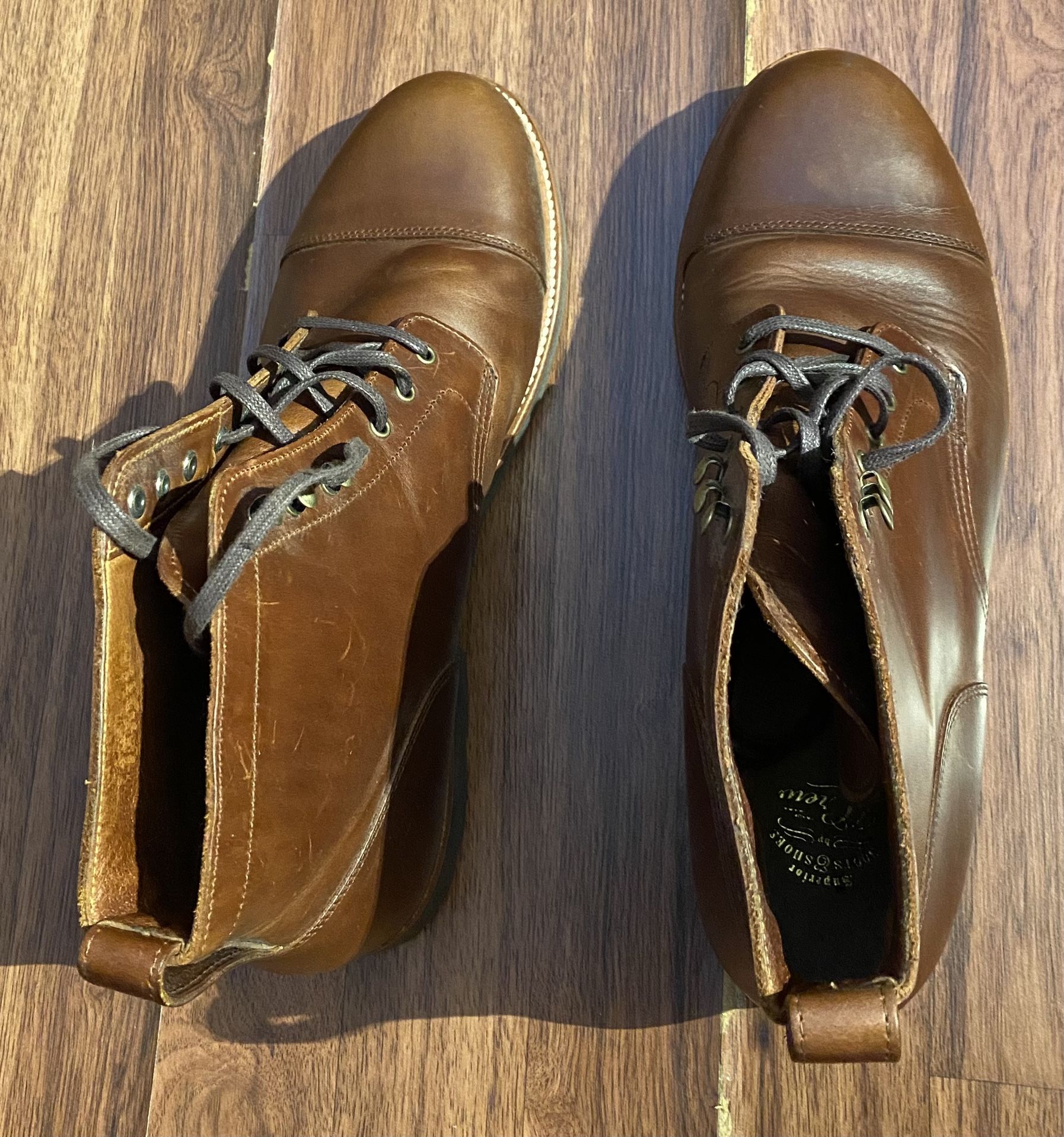 Kenton Leather Cap Toe Boots Black and Burnished Tobacco