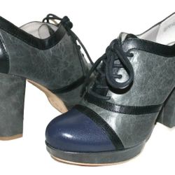 New HINGE Blue Colorblock Leather Cap-Toe Platform Lace-Up Booties 7.5 US #3