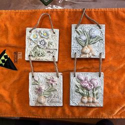 $5-2 Floral Indoor Outdoor Hand painted Terra-cotta Wall Hanging Plaques