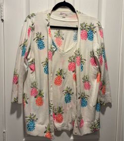 Merona Pineapple Cardigan and T-Shirt Twin Set women’s Size XXL