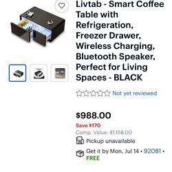 Electric Refrigerator/ Cordless Charging Coffee Table 