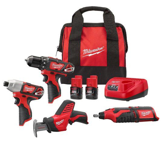 Brand New Milwaukee 2497-24H 12V Cordless 4-Tools Combo Kit w/ 2 1.5 Batteries & Charger.