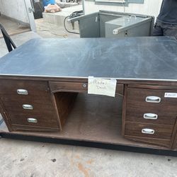 Antique Desk  Metal Desk Old And Heavy