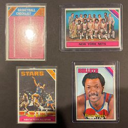 (4) 1975 Topps Basketball Cards ABA checklist #257, New York Nets Checklist #325, Ron Boone AS #235, Elvin Hayes #60 EX-MT
