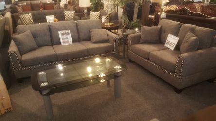 Brand new grey linen sofa + loveseat 2PCs set