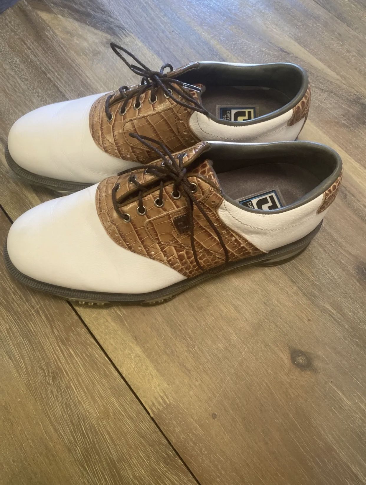Footjoy Dryjoys Tour Mens Size W Golf Shoes White Brown Croc