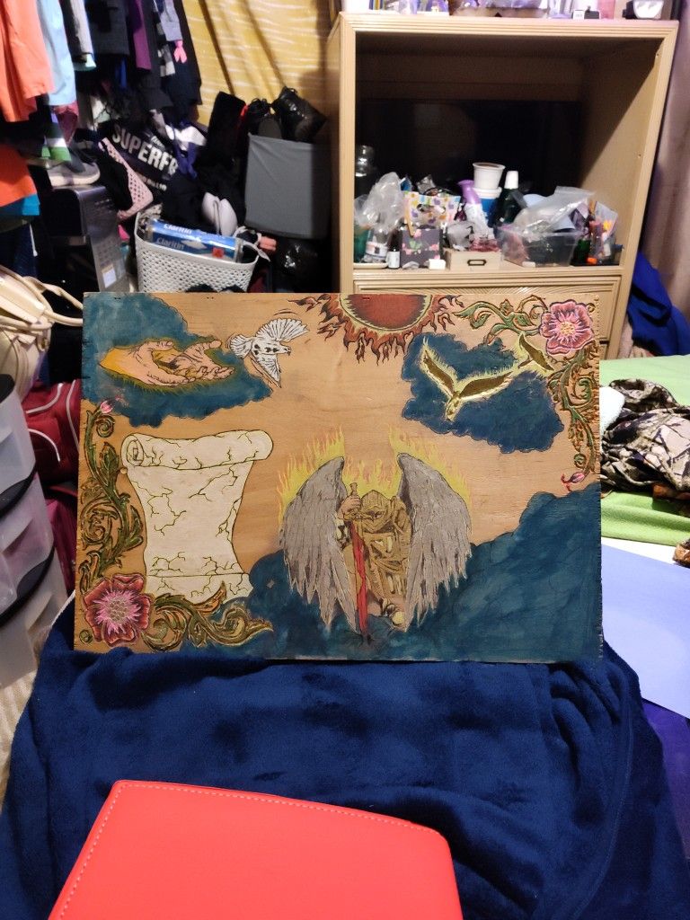 Hand Engraved And Custom Glow In The Dark Painted Spiritual Wooden Artwork