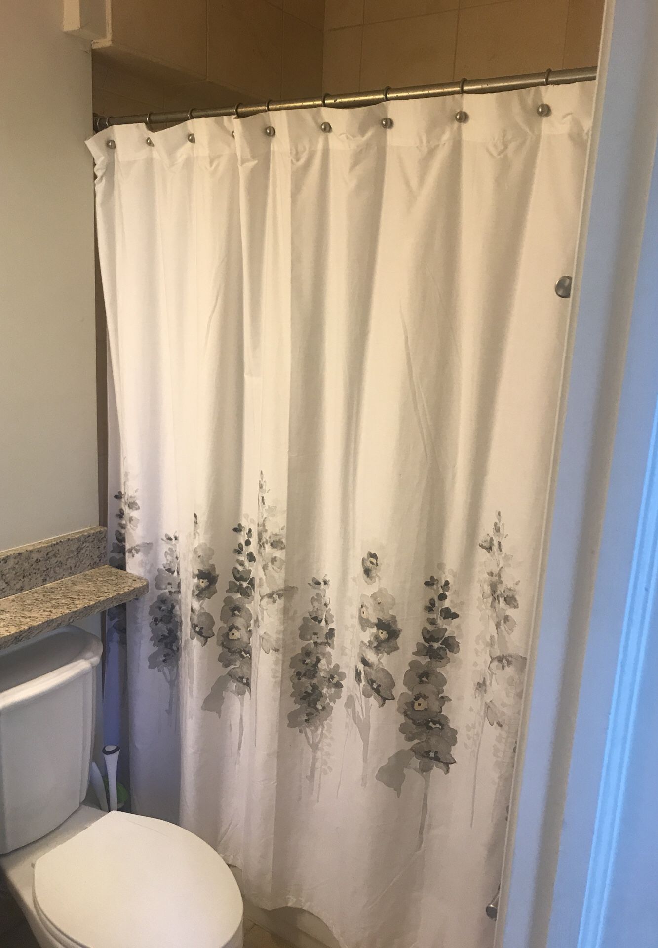 Floral Shower Curtain with Curtain Hooks