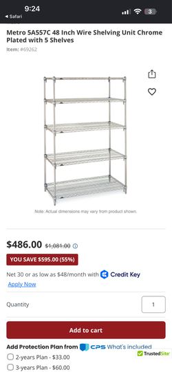 TRINITY EcoStorage 5-tier Wire Shelving Rack 48" x 24" x 72" NSF, Includes Wheels