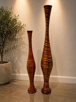 Tall Decorative Wood Floor Vases Set of 2