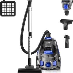 Canister Vacuum Cleaner, Bagless Vacuum Cleaner, Dust Full Indicator, Large Capacity, Lightweight Vac for Hard Floors, Carpet, Pet, Upholstery, Blue