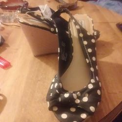 Black And White Polka Dotted Wedge Heels