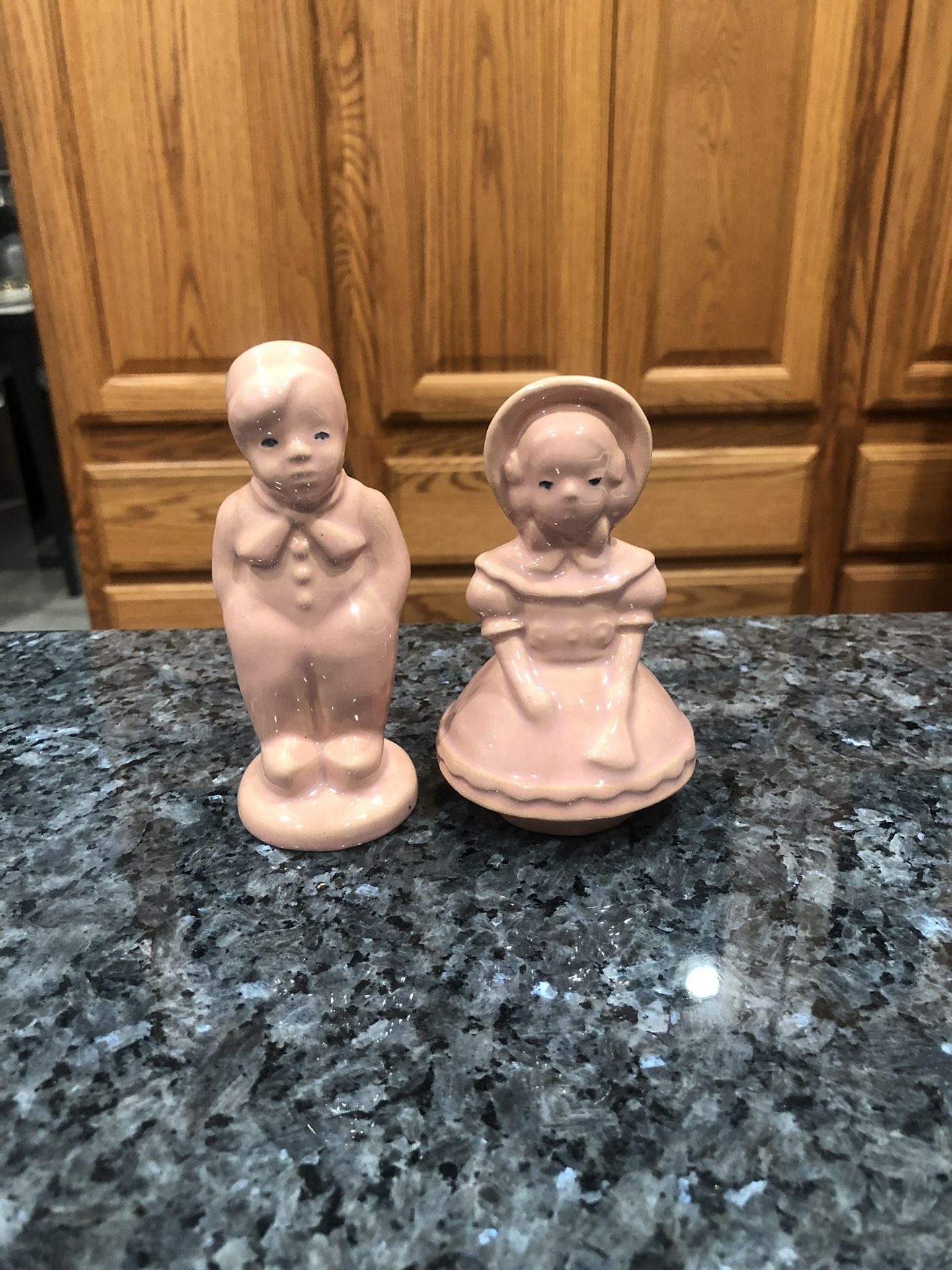 Vintage Boy And Girl Pair Of Salt And Pepper Shakers.  Size 4 1/4 Inches Tall.  Preowned 