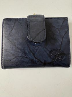 Buxton Genuine Leather Kiss-Lock Wallet, Navy Blue
