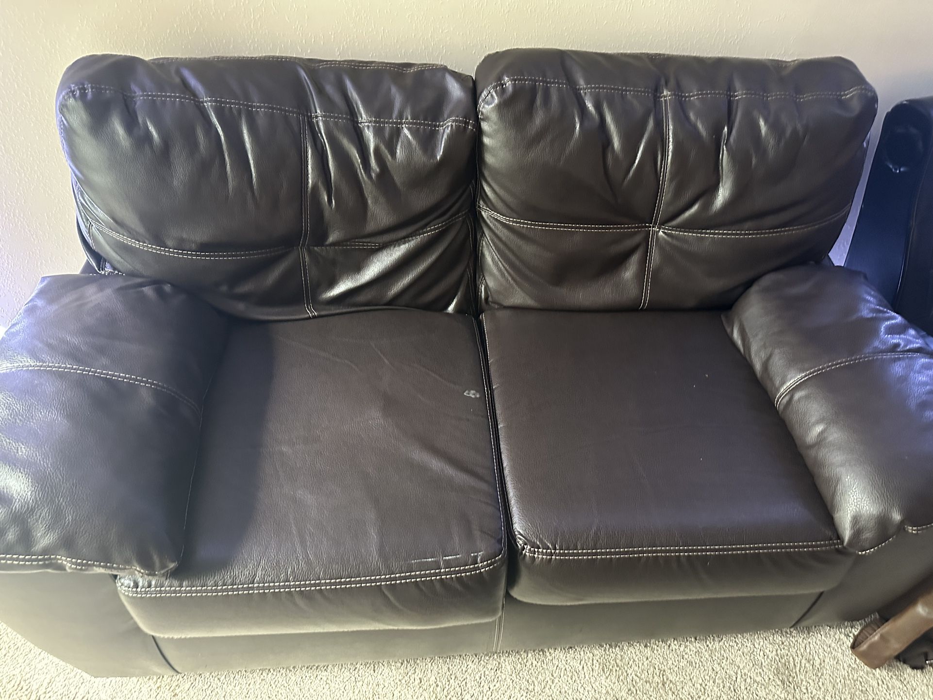 Dark Brown Leather Couch Set (2)