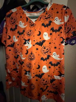 Halloween Print Scrub Top