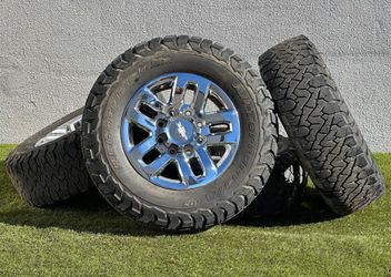 New 18" OEM Chevy Silverado 2500 Chrome 3500HD Wheels 8x180 GMC Sierra 2500HD Rims BFGoodrich Tires