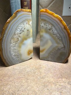 Vintage Polished Agate Geode Crystal Quartz Bookends from Brazil