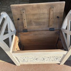 White Washed Wood Storage Bench