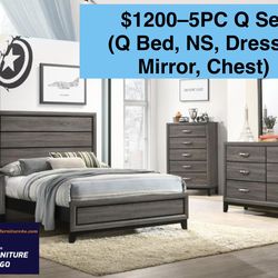 🌺 FREE DELIVERY 🌺Brand New 5PC Queen Size Bedroom Set ( Queen Bed, NS, Dresser, Mirror, Chest)