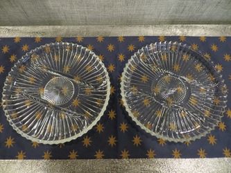 Pair of Vintage Pressed Glass 4 Divided Relish Dishes 10"