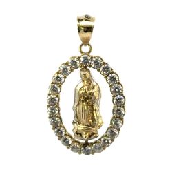 Woman’s Ladies 10k Yellow Gold CZ Cubic Zirconia Oval Virgin Mary Charm Pendant For Necklace 1” Inch GP3127484