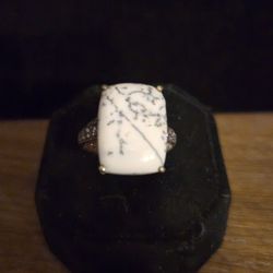 Genuine White Dendritic Agate Ring
