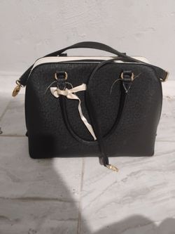 Black Structured Handbag with Gold Hardware