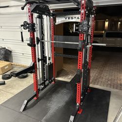 PRO SERIES Ultimate 3-1 Half Rack Functional Trainer w/Smith Machine Bar | 400lb Stack | Gym Equipment | Fitness | Commercial | Squat Rack 