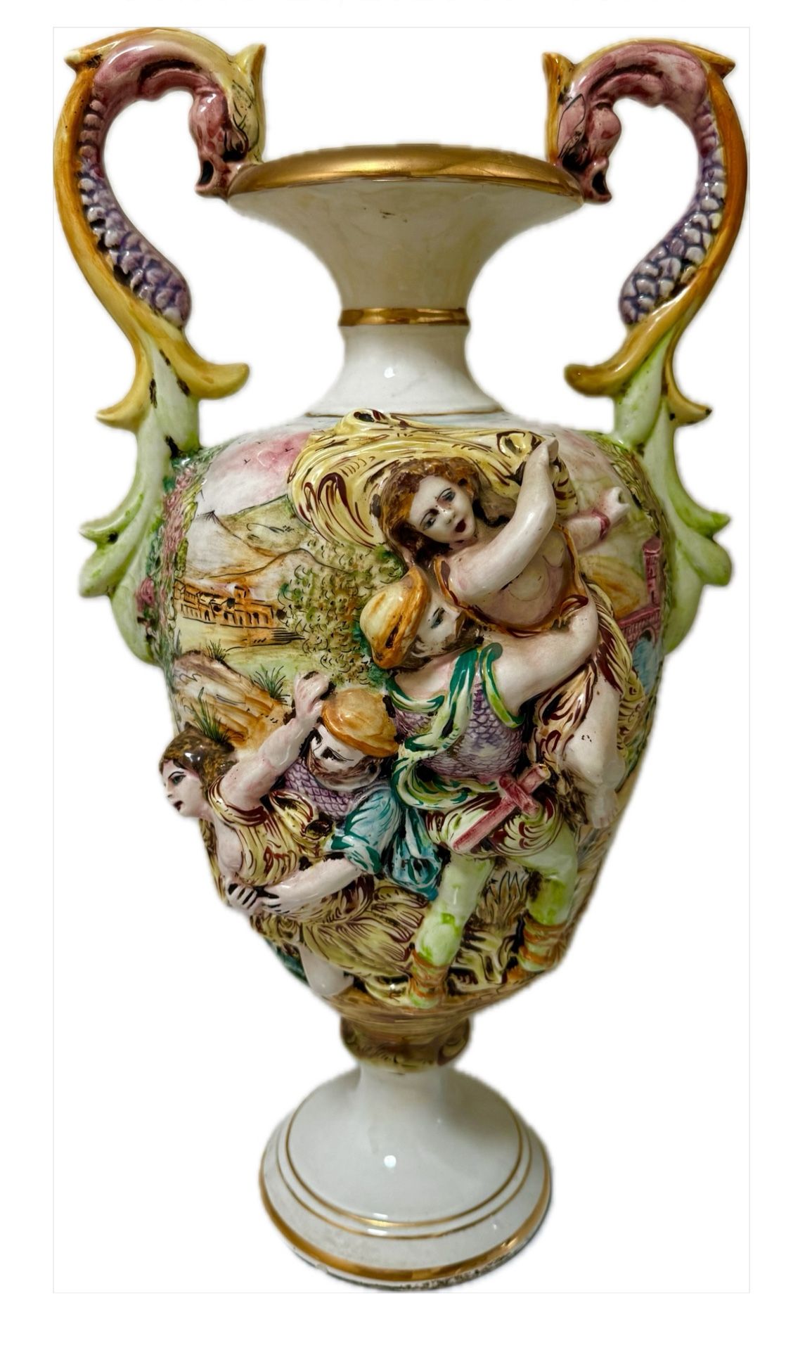 Famous Italian Capodimonte porcelain large Ornated two handle Vase , value $2000-$3000  Size 23 x 13