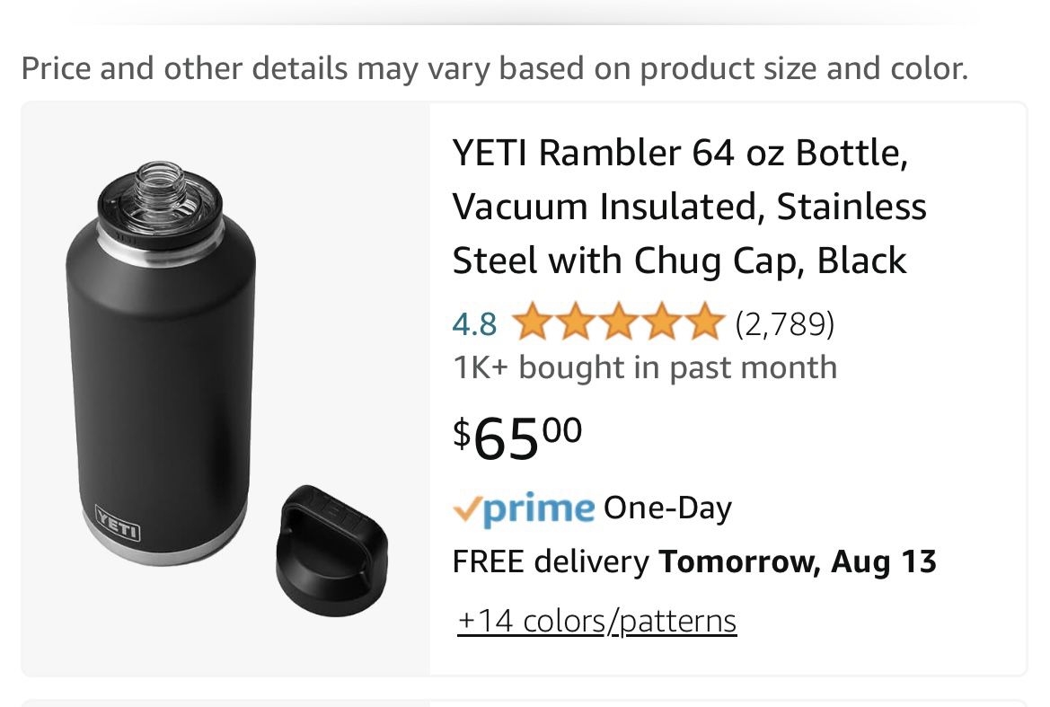 YETI 64 oz. Rambler Bottle with Chug Cap, Black