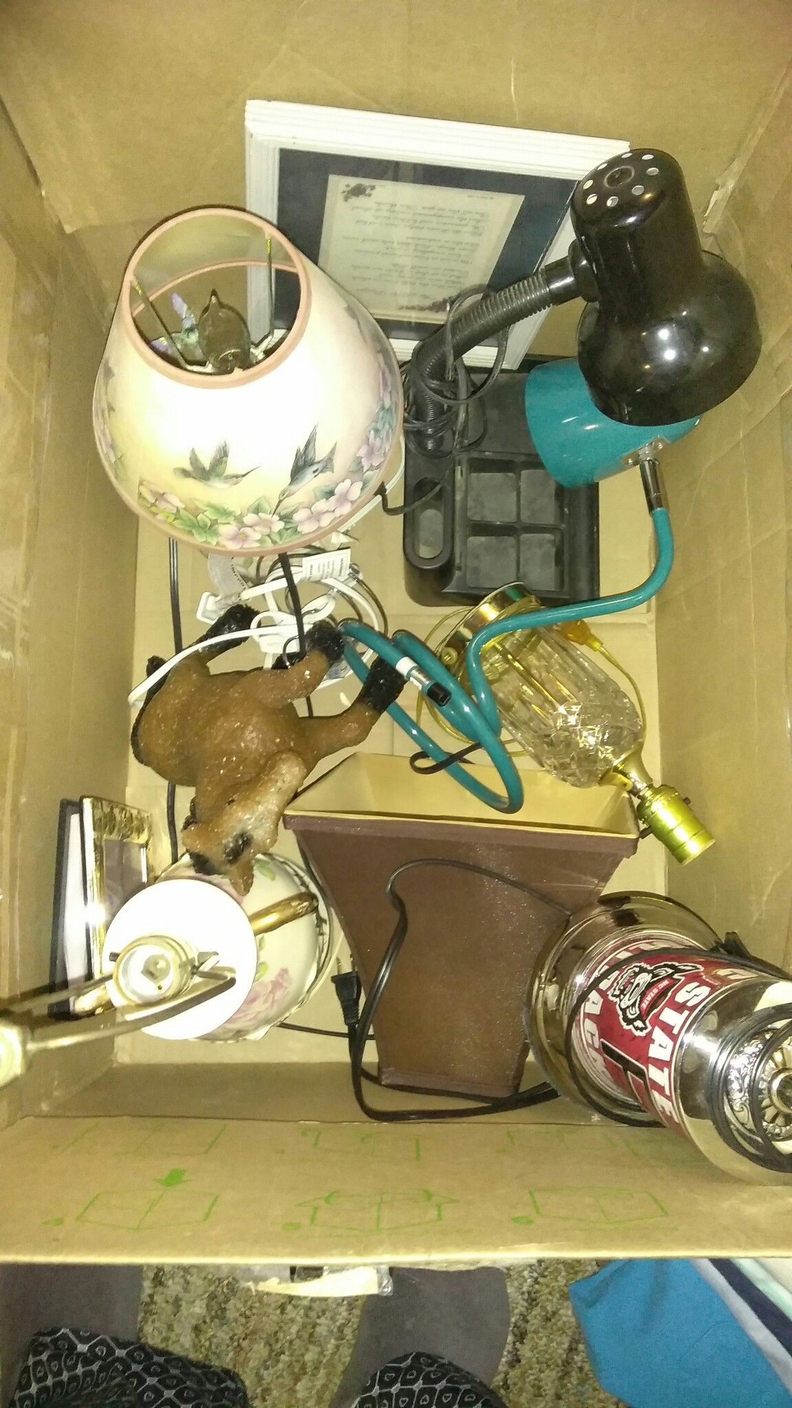 Box of misc lamps