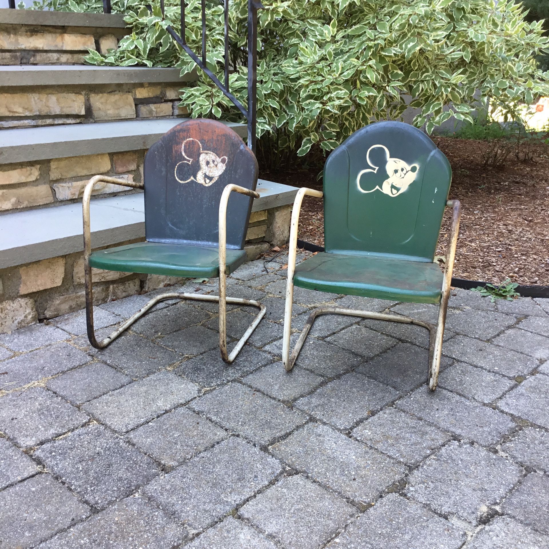 Set of antique metal kids outdoor chairs