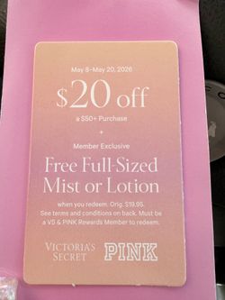 Victoria’s Secret $20 off your purchase of $50 or more