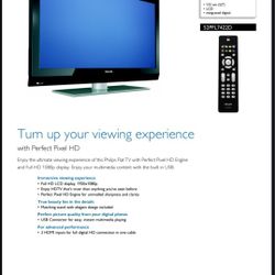 Phillips 52 Inch TV With Glass Stand